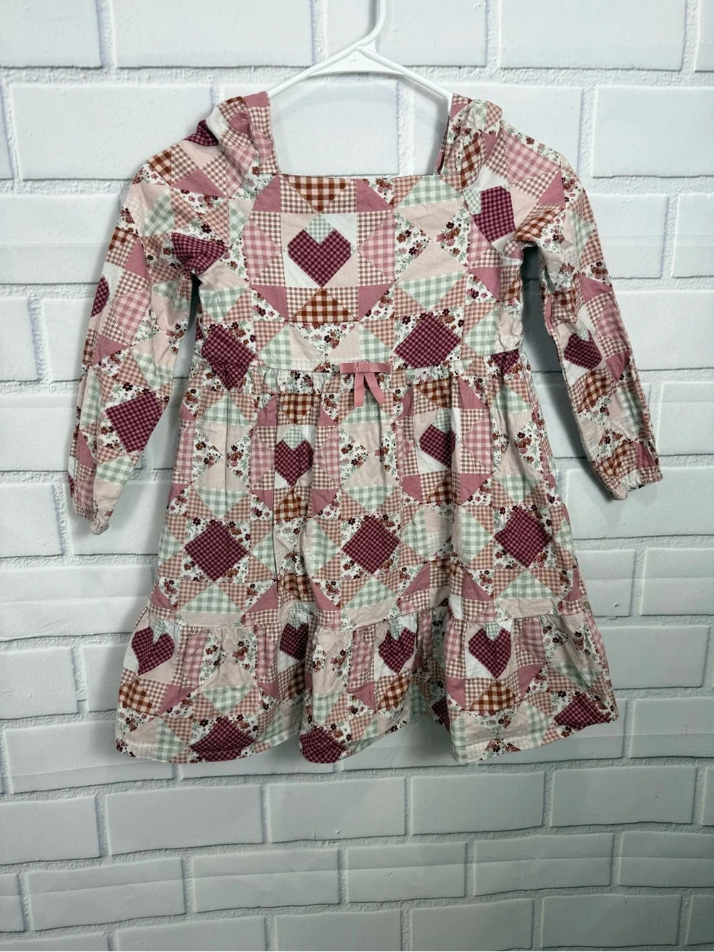 Gymboree Girls sweet Patchwork Heart Print Cottagecore boho Long Sleeve Dress/7